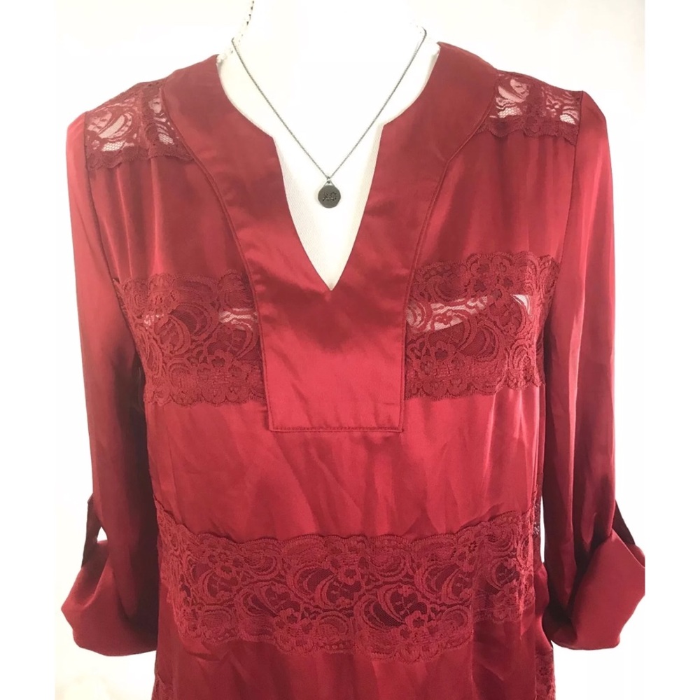 DANA BUCHMAN Satin Lace Long Sleeve Blouse… - Picture 2 of 6